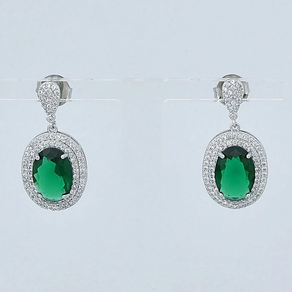 Brinco Luxo Oval Cravejado - Ródio Branco