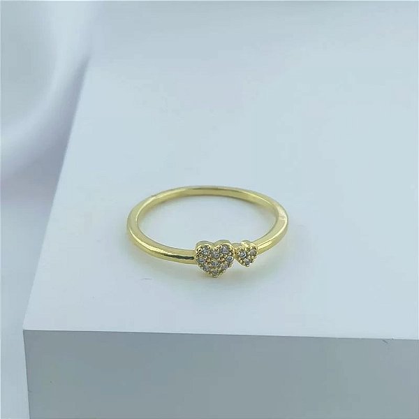 Anel 2 Corações Cravejados em Zircônias