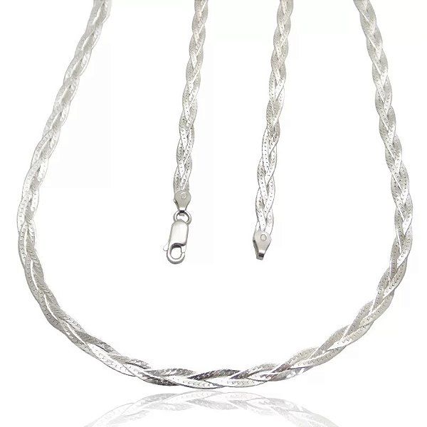 Gargantilha Prata 40cm Trançada 3 Fios