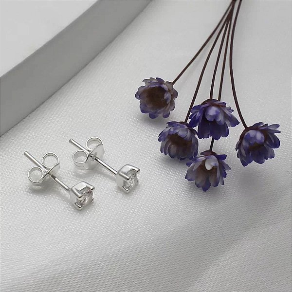 Brinco Prata Zirconia Carre 3mm