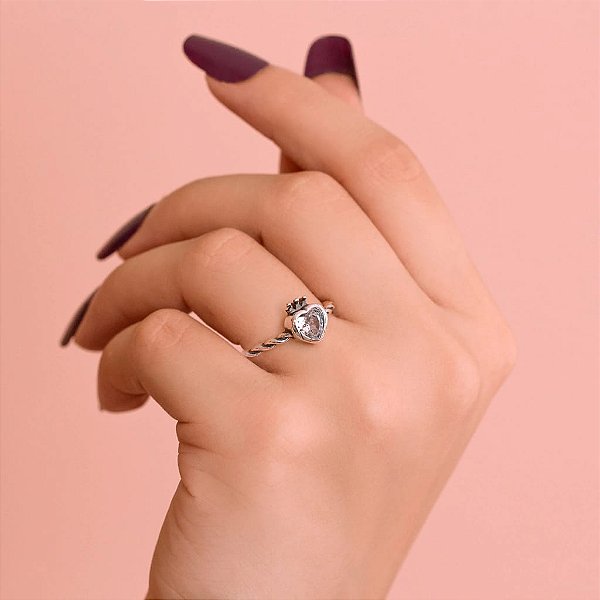 Anel de Prata Coroa Coração Life