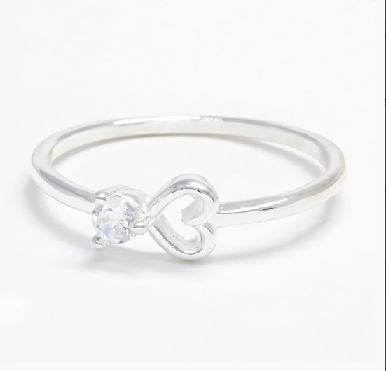 Anel Prata Coração Vazado C/ Ponto De Luz