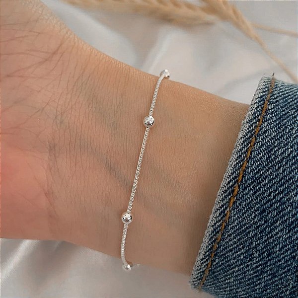 Pulseira de Bolinhas com Veneziana em Prata 925