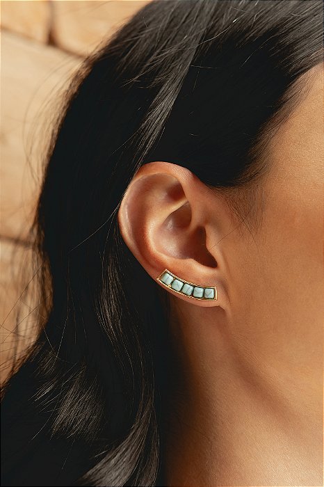 Brinco Ear hook com Pedra Natural Howlita Turquesa