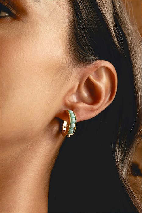 Brinco Argola click com Pedra Natural Howlita Turquesa
