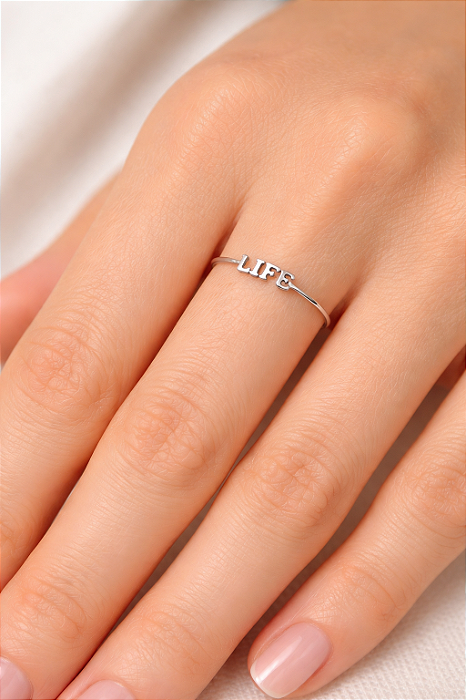 Anel Life Manuscrito em Prata 925