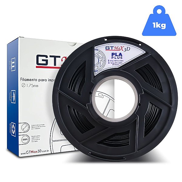 Filamento PLA 1.75mm GTMax3D - Preto 1kg