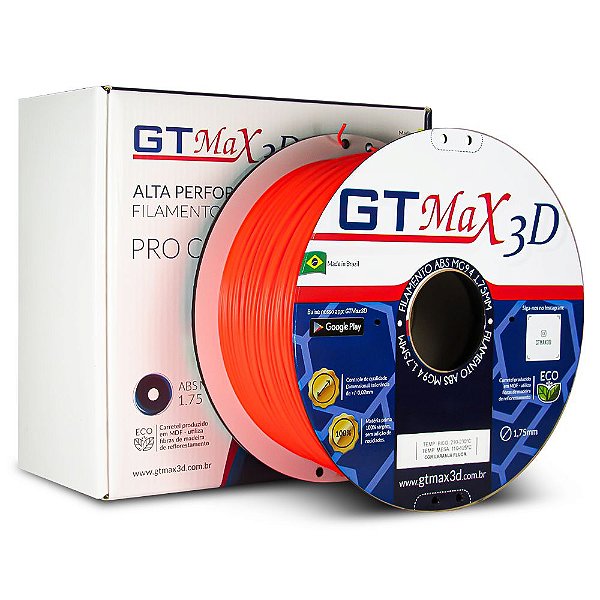 Filamento ABS Premium MG94 1.75mm GTMax3D - Laranja Fluorescente