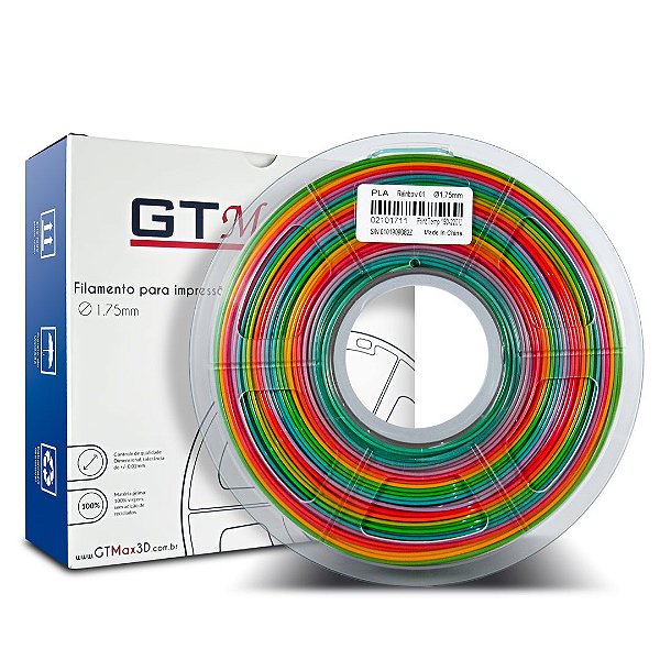 Filamento PLA 1.75mm GTMax3D - Rainbow 1kg