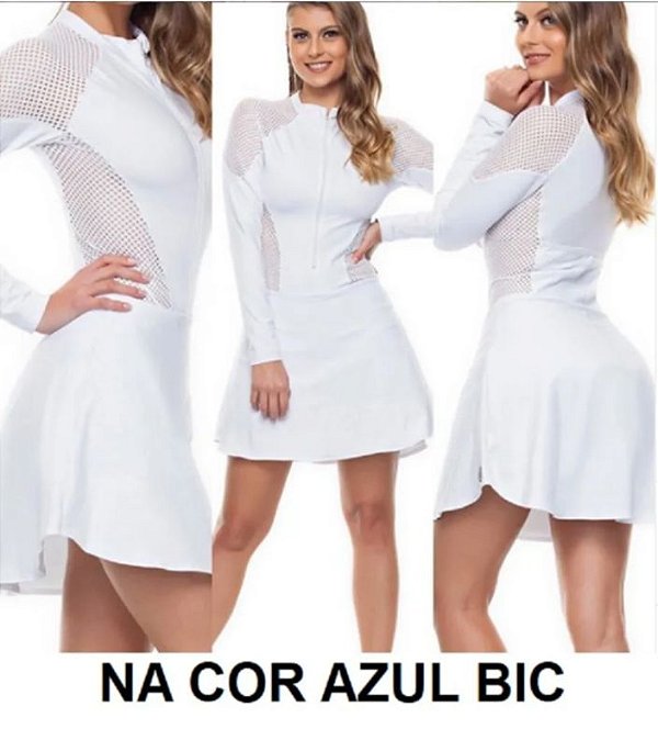 Macaquinho Saia Manga Longa Azul Bic