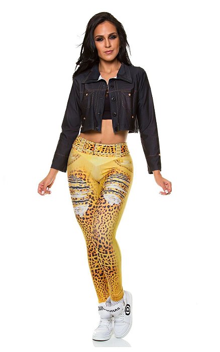 Legging Digital Jeans Onça Dourado
