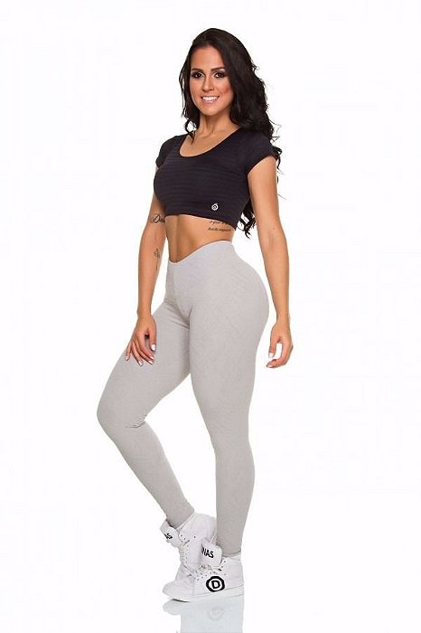 Legging Cós V Jacquard Cinza
