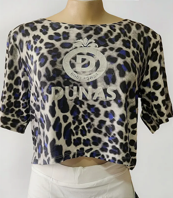 Blusa Curta Solta Onça Azul