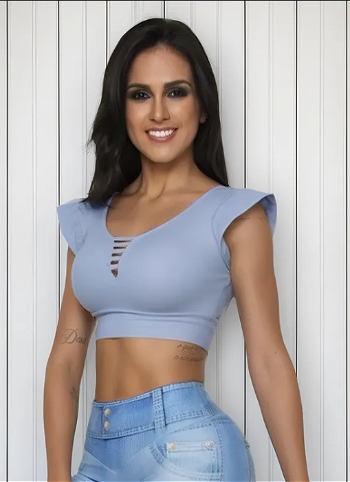 Blusa Tiras Babado Azul Bebê