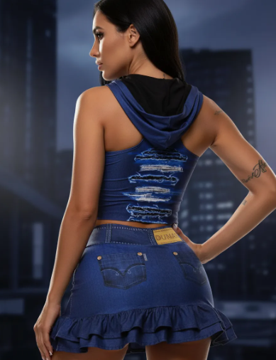 Blusa Capuz Digital Jeans Escuro