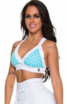 Blusa Top Pin Up Poá Azul Branco