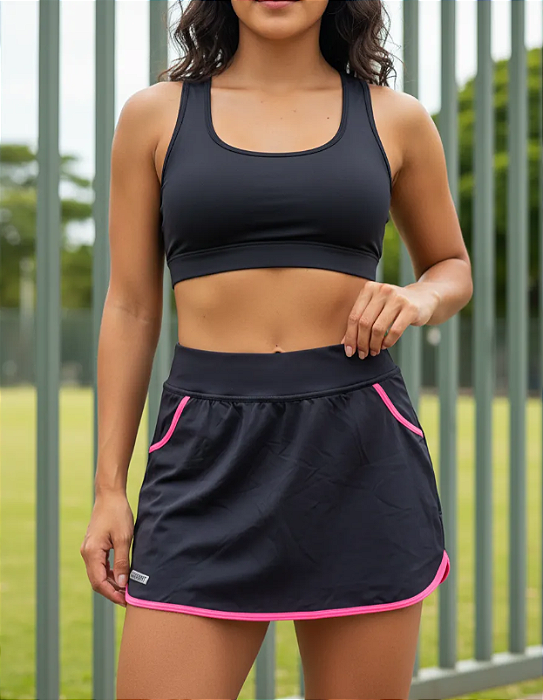 Short Saia Viés Preta Pink