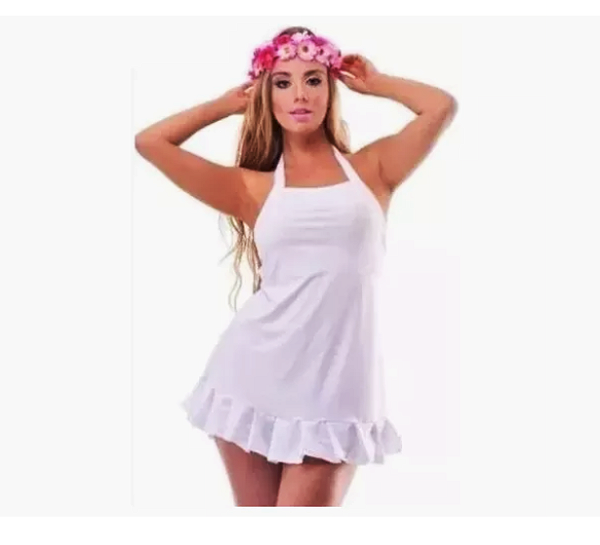Vestido de Praia Babado Branco (COM AVARIA)