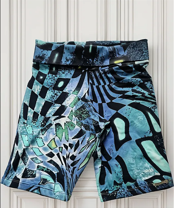 Bermuda Cós Alto Azul Estampada