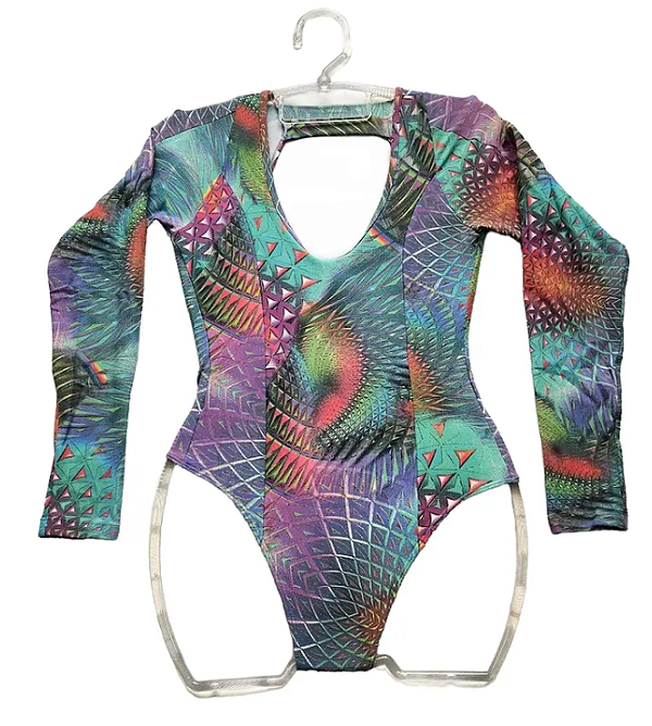 Body Manga Longa Lilás Estampado