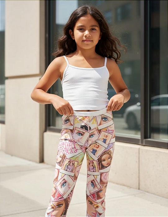 Legging Infantil Digital Dolls Retrato Grátis uma Tiara