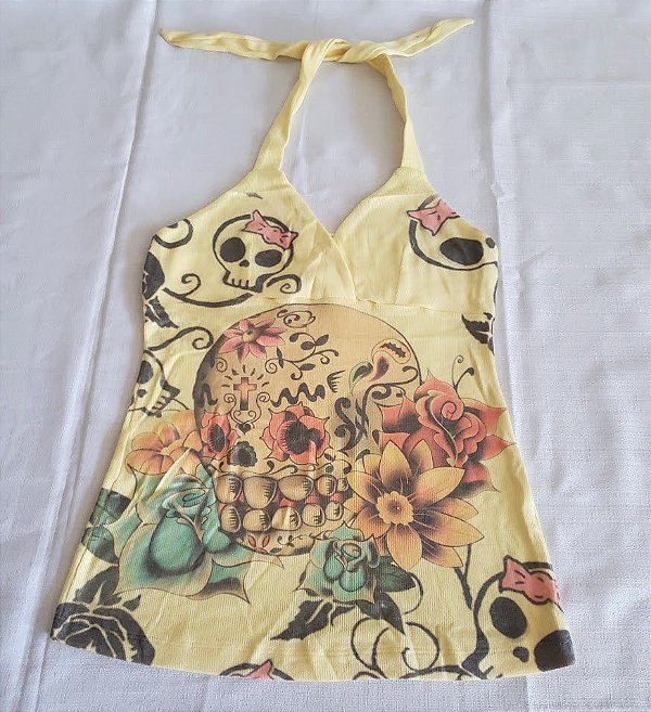Blusinha Frente Única Amarela Skull