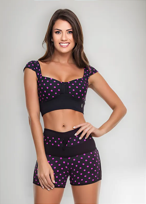Blusa Classic Preta Poá Rosa