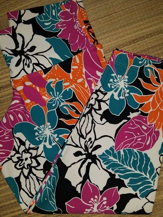 Calça Corsário Flowers Laranja (COM AVARIA)