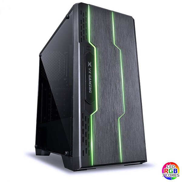 Gabinete Gamer VX Gaming Tron Com Lateral Acrílica Preto Fita de LED Frontal 7 Cores