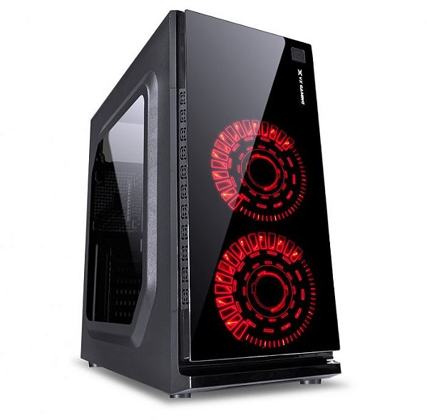 Gabinete Gamer VX Crater Preto com LED Vermelho USB 3.0 Janela Lateral em Acrílico