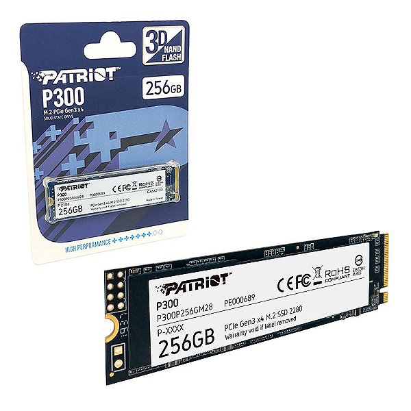 HD SSD M2 Patriot 2280 256GB P300 NVME 1.3 Leitura 1700MB/S Gravação  1100MB/S - P300P256GM28 - NextPC