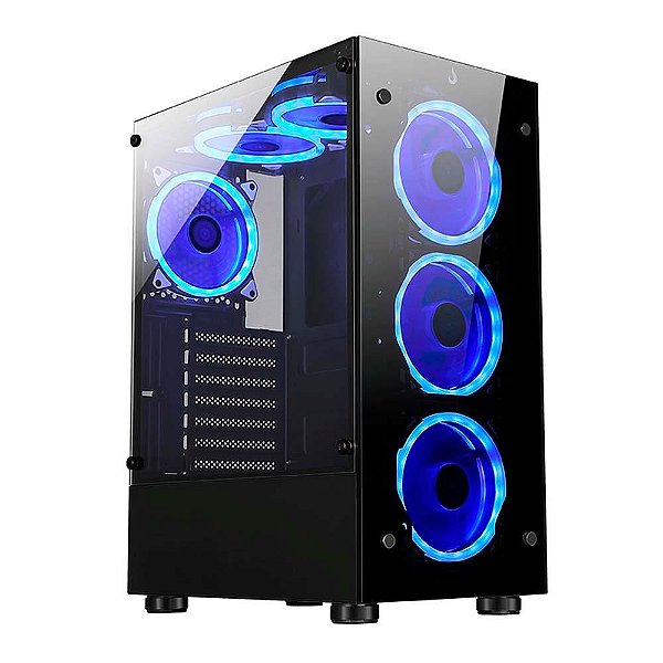 Gabinete Gamer Rise Mode Glass 06X Mid Tower Lateral em Vidro Fumê e Frontal em Vidro Temperado Preto - RM-CA-06X-FB