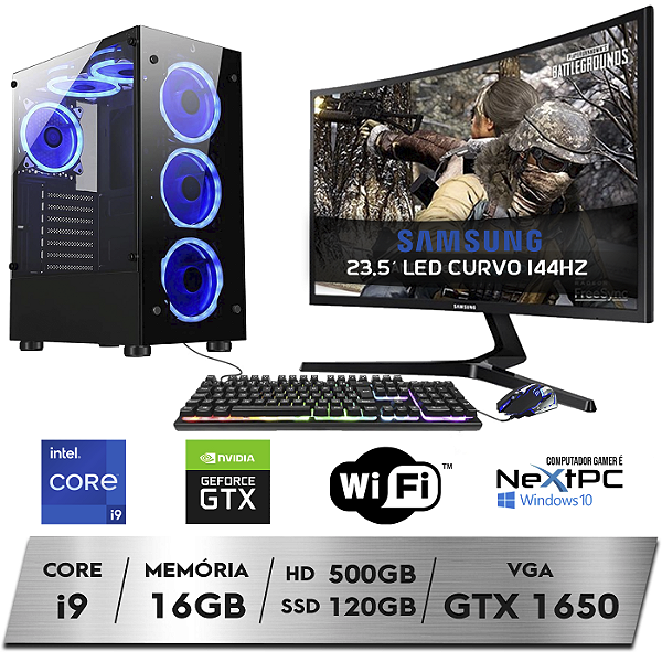 PC Gamer Completo Intel Core i9-11900F 11º Geração 16GB Nvidia GTX1650 4GB HD 500GB SSD 120GB Monitor Samsung 23.5 WiFi