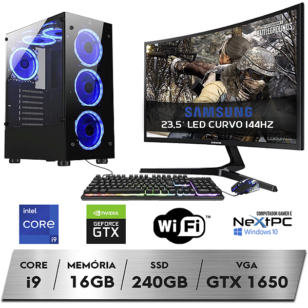 PC Gamer Completo Intel Core i9-11900F 11º Geração 16GB Nvidia GTX1650 4GB SSD 240GB Monitor Samsung 23.5 WiFi