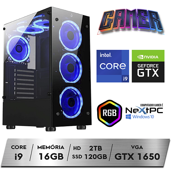 PC Gamer Intel Core i9-11900F 11º Geração 16GB Nvidia GTX1650 4GB HD 2TB SSD 120GB