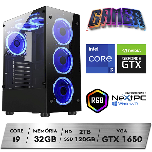 PC Gamer Intel Core i9-11900F 11º Geração 32GB Nvidia GTX1650 4GB HD 2TB SSD 120GB