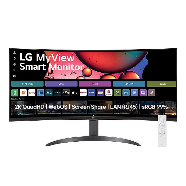 Monitor LG MyView Smart Tela curva 34" QuadHD 2K 21:9, WebOS, Air Play, Screen Share, Bluetooth, ThinQ Home - 34SR60QC-B