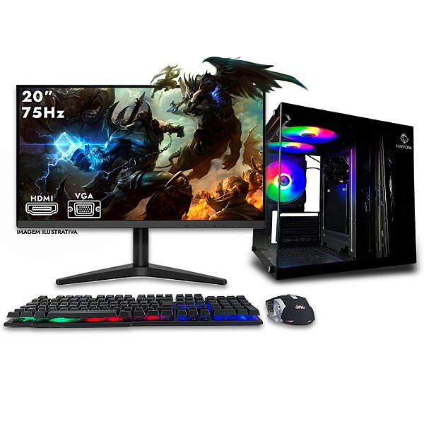 Computador NextPC Gamer Completo Intel Core i5 4ª, GTX 730 4GB, 16GB, SSD 512GB, Monitor 20", Gabinete Aquário