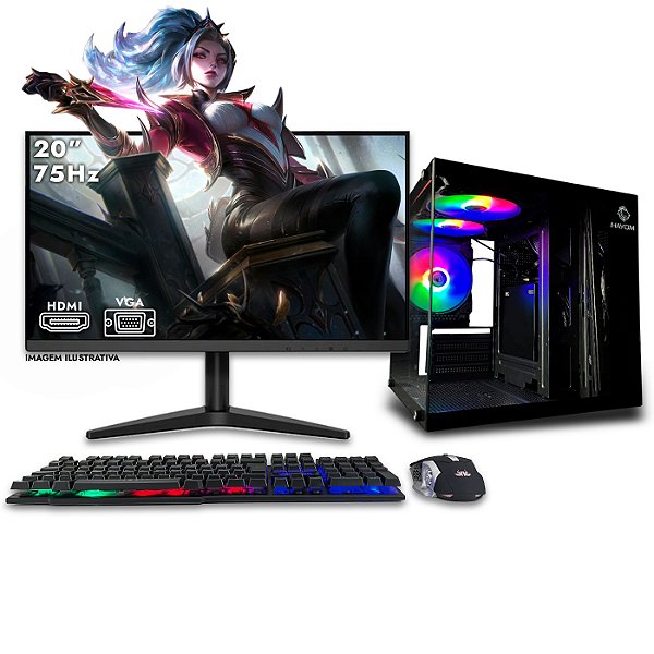 Computador NextPC Gamer Completo Intel Core i7 7ª, RTX 3050 6GB, 16GB, SSD 512GB, Monitor 20", Gabinete Aquário