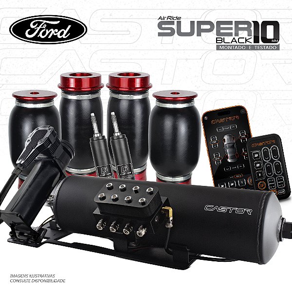 Kit 4 / AirRide Super Black + Montado e Testado - 10mm | Ford
