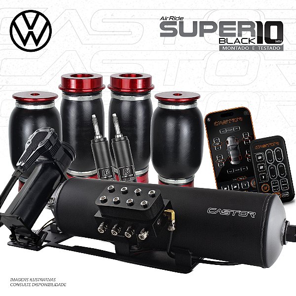 KIT 4 / AirRide Super Black 10 + Montado e Testado - 10mm | Volkswagen