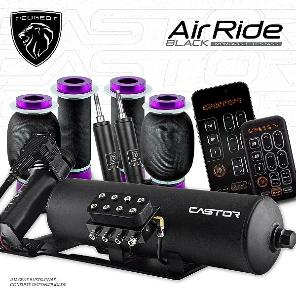 KIT 2 / AirRide Black Montado e Testado + Cilindro de Alumínio - 8mm | Peugeot