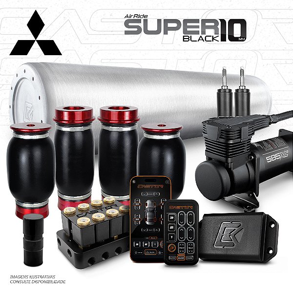KIT 4 / AirRide Super Black 10 + FlatTank + Compressor 585xc | Mitsubishi