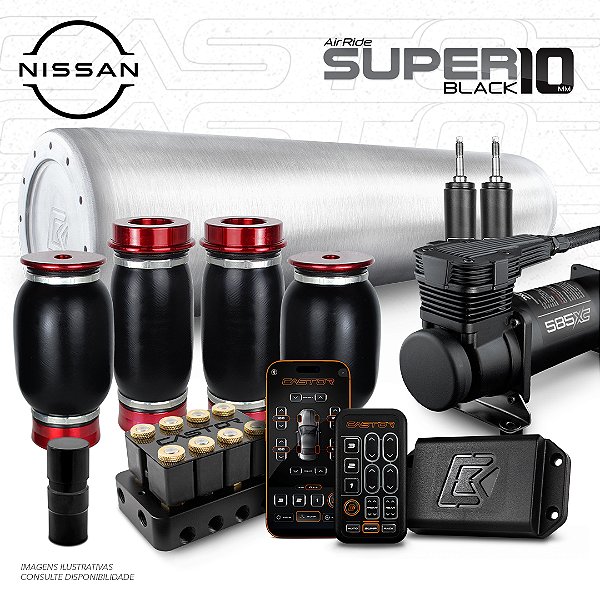 KIT 4 / AirRide Super Black 10 + FlatTank + Compressor 585xc | Nissan