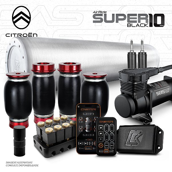 KIT 4 / AirRide Super Black 10 + FlatTank + Compressor 585xc | Citroën