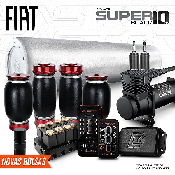 KIT 4 / AirRide Super Black 10 + FlatTank + Compressor 585xc | Fiat