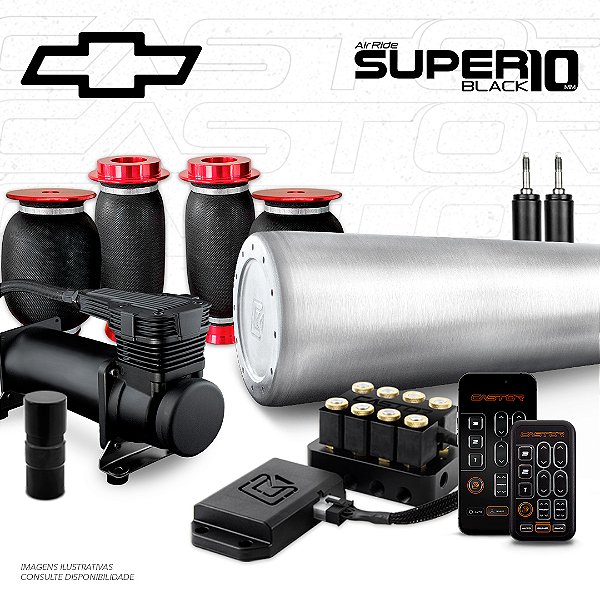 KIT 4 / AirRide Super Black 10 + FlatTank + Compressor 585xc | Gm