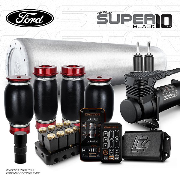 KIT 4 / AirRide Super Black 10 + FlatTank + Compressor 585xc | Ford