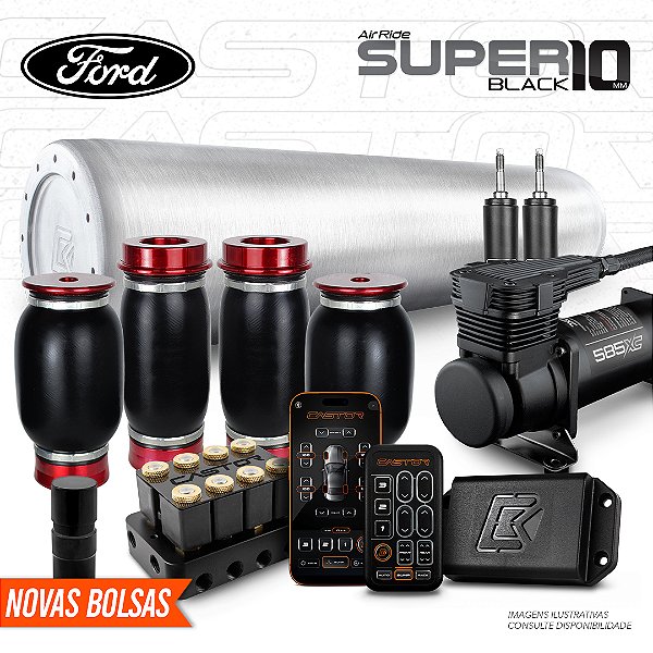 KIT 4 / AirRide Super Black 10 + FlatTank + Compressor 585xc | Ford