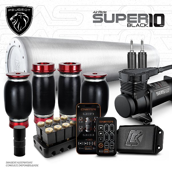 KIT 4 / AirRide Super Black 10 + FlatTank + Compressor 585xc | Peugeot
